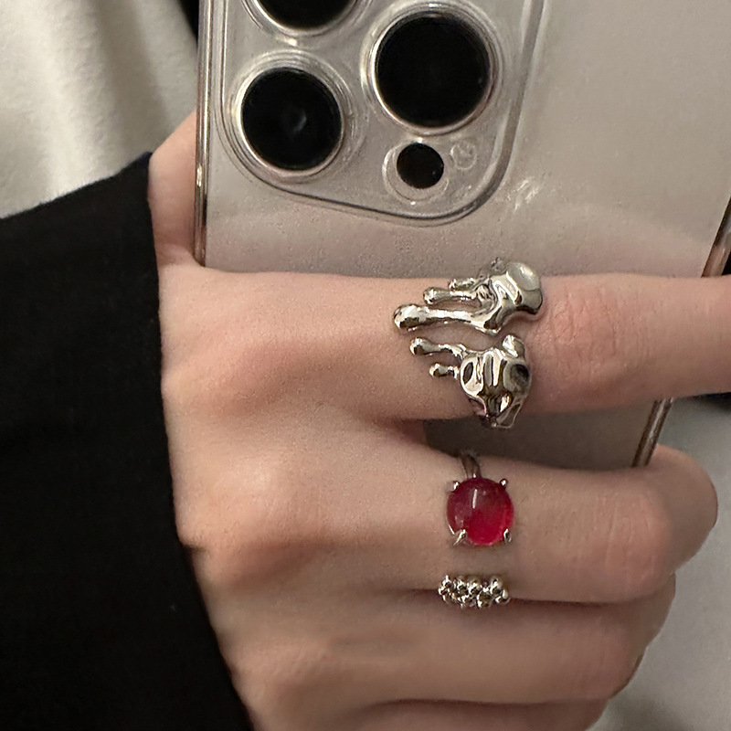 Irregular lava liquid heart-shaped opening ring, a unique and high-end design for women, with a cool and niche style on Instagram details Picture