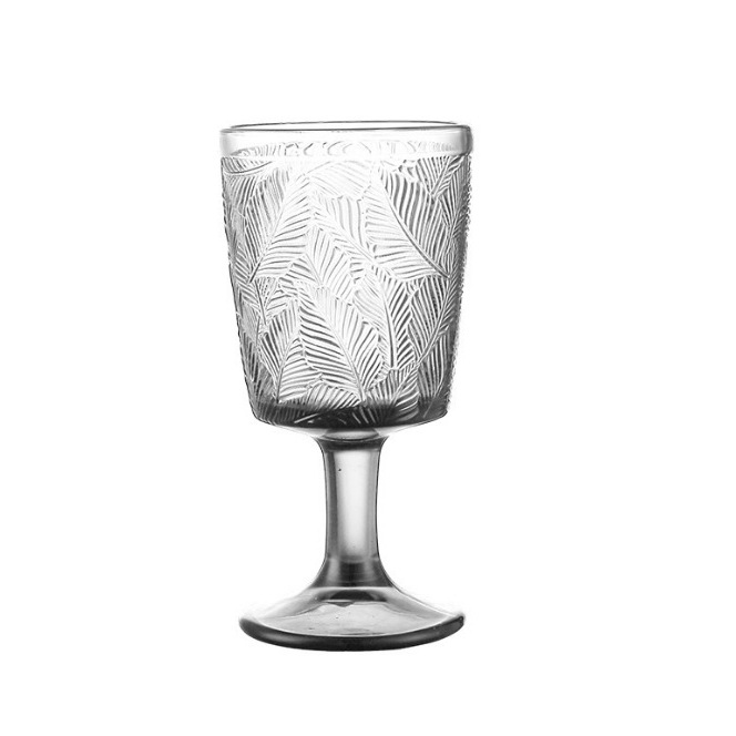 French retro embossed texture leaf tall glass, red wine glass, home fresh champagne glass, wine glass, foreign wine glass Item Picture