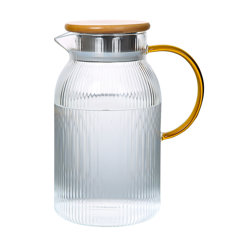 High borosilicate heat-resistant striped handle glass cup, household large-capacity cold boiled water cup, teapot set, cold water bottle Item Picture
