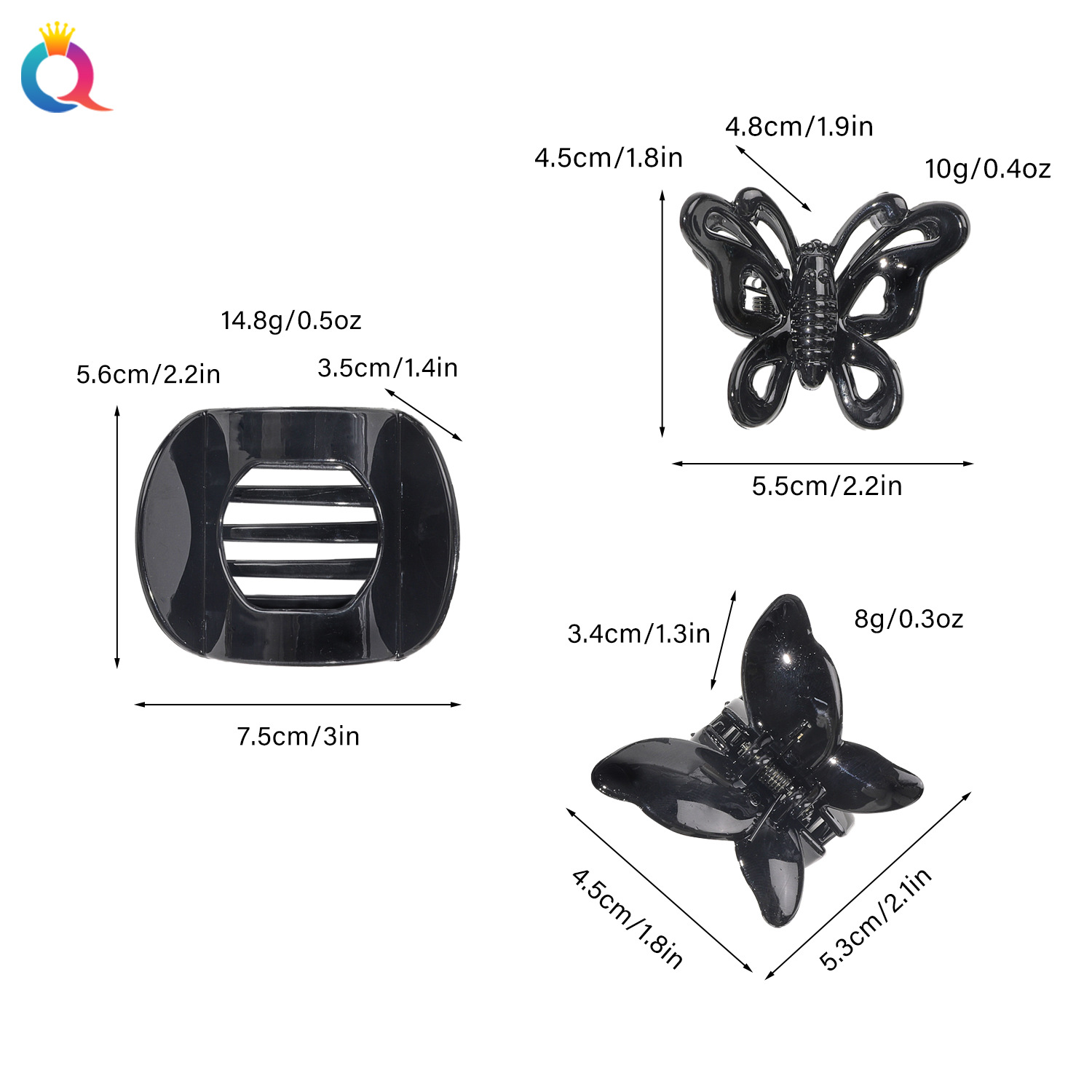 Wholesale of Qiyue Cross-border Transparent Leopard Dot hair clips, simulated butterfly hair curls, women's high-end shark clip hair accessories Specification drawing