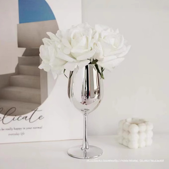 New silver goblets for home living room table decoration, silver glass goblets for vases details Picture