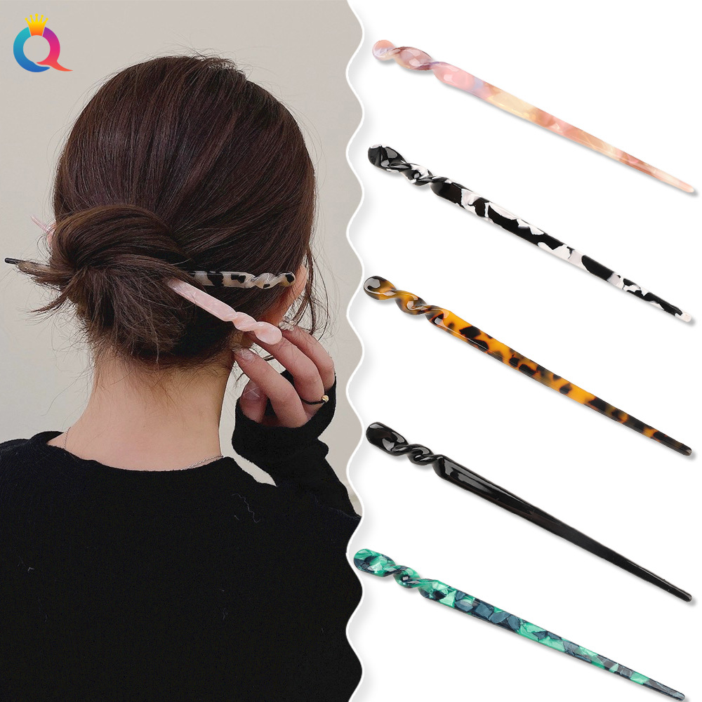 Qiyue Chinese style simple marble acetate board hairpin, New Chinese style high-end hairpin, hair accessory, headwear for women Specification drawing
