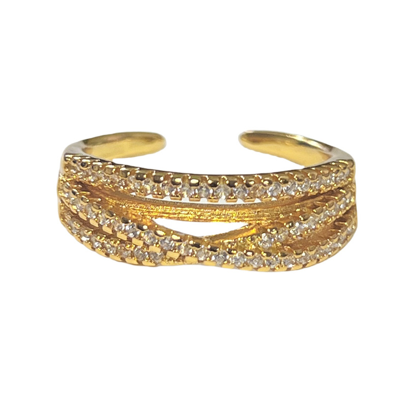 Old money, mid-style multi-layer line wound micro-inlaid open ring, women's retro lace, niche and exquisite index finger ring trend Item Picture