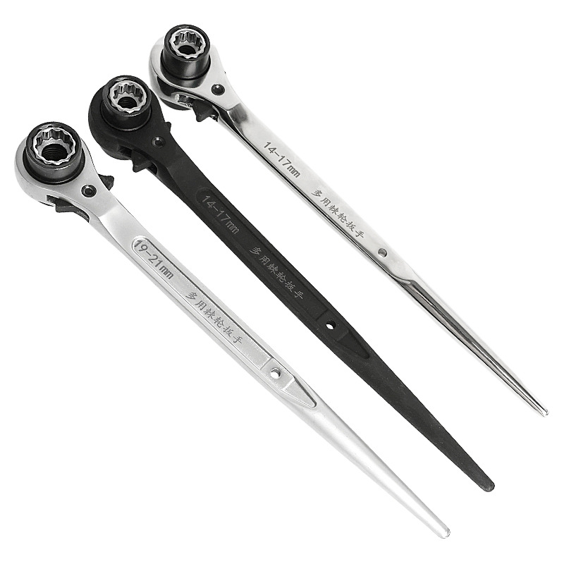 Bidirectional labor-saving quick pointed tail ratchet wrench, chrome-plated four-in-one double-head socket wrench, multi-functional ratchet wrench Item Picture