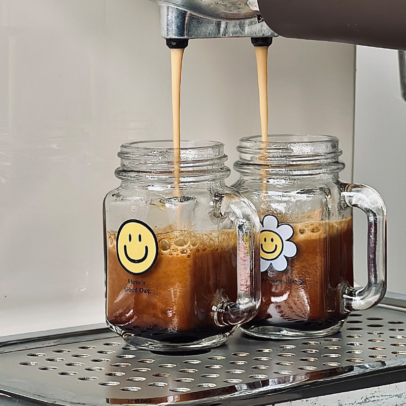 Blamei coffee Concentrate is bottled in mini cold brew Mason glass cups with LIDS and sealed mini cans full figure