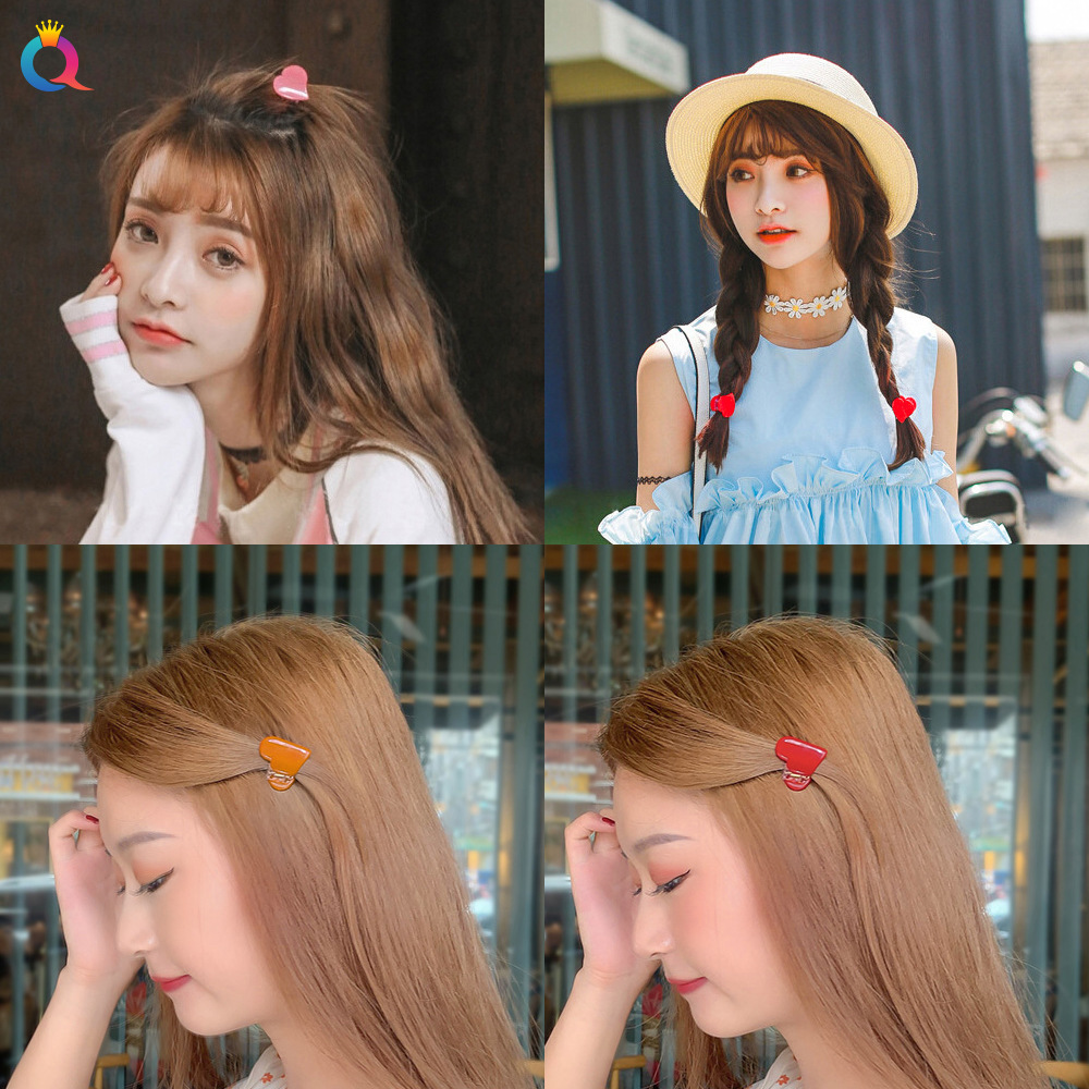 Qiyue Clearance sale style tortoiseshell hair clips, retro leopard print candy-colored heart-shaped bow bangs, side clip hair accessories details Picture