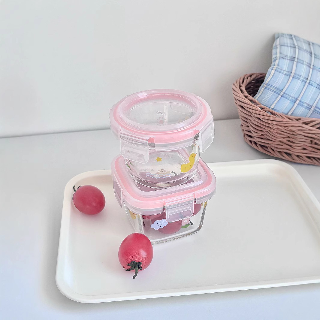 Little duck high borosilicate glass baby food box, microwave oven children's snack bowl, fruit puree bowl details Picture