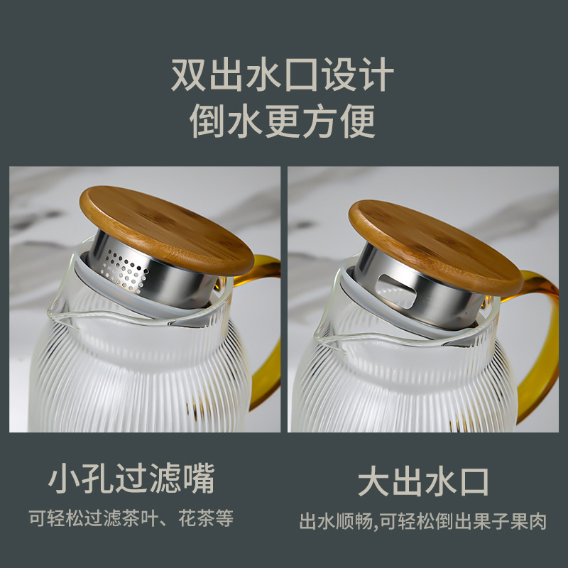 High borosilicate heat-resistant striped handle glass cup, household large-capacity cold boiled water cup, teapot set, cold water bottle Specification drawing