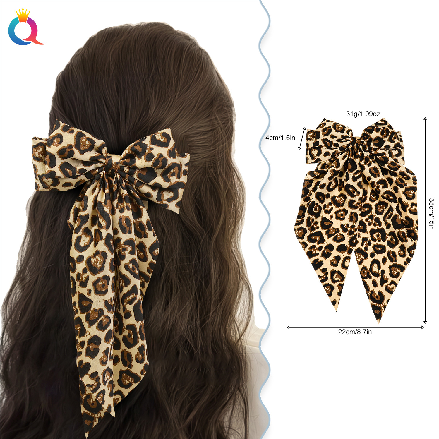 Wholesale of Qiyue Cross-border European and American retro leopard print bow print ribbon spring clips and elegant ponytail fabric hair clips full figure