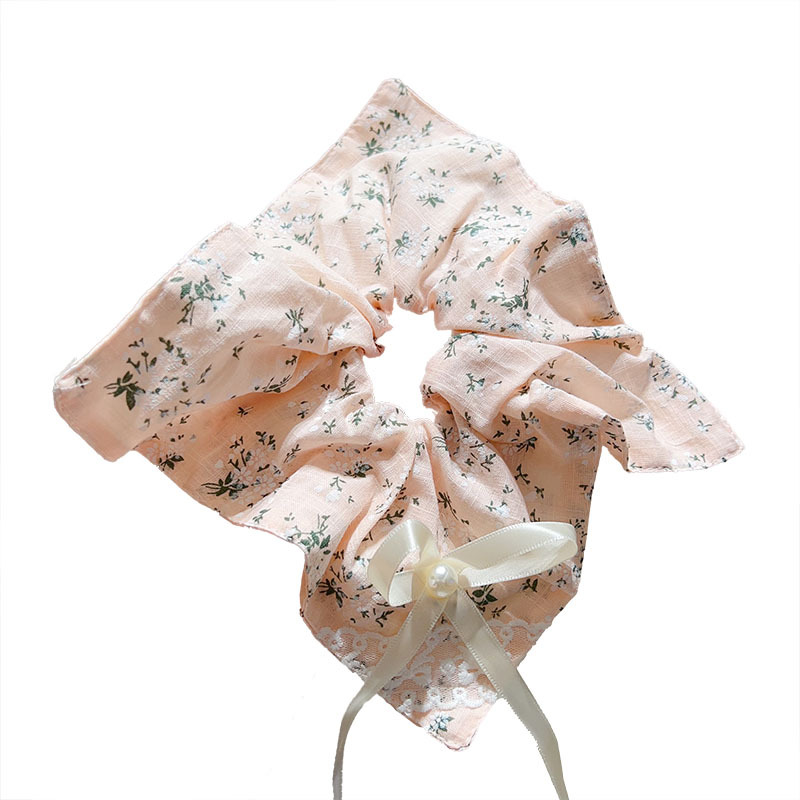 High-end bow fabric handkerchief, large intestine hair band, sweet and cute, fresh and small ponytail floral hair band and hair accessory Item Picture
