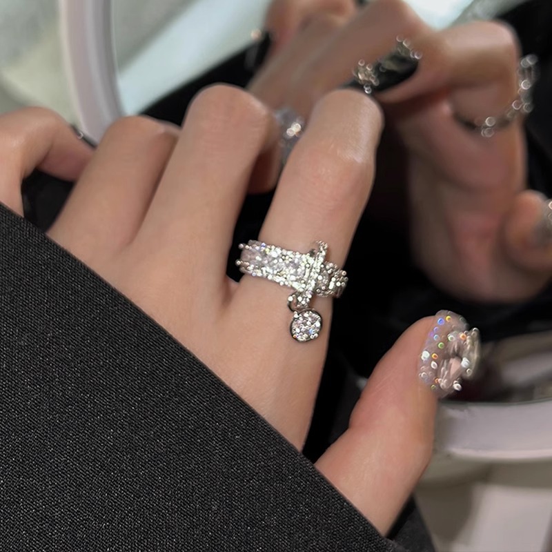 French light luxury fringed full diamond zirconia open ring, a niche cold style, exquisite, individual, fashionable and high-end ring Specification drawing