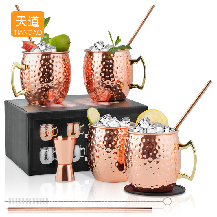 Stainless steel 304 Moscow Mule Cup Creative cocktail cup Hammered metal copper-plated bar beer cold drink cup full figure