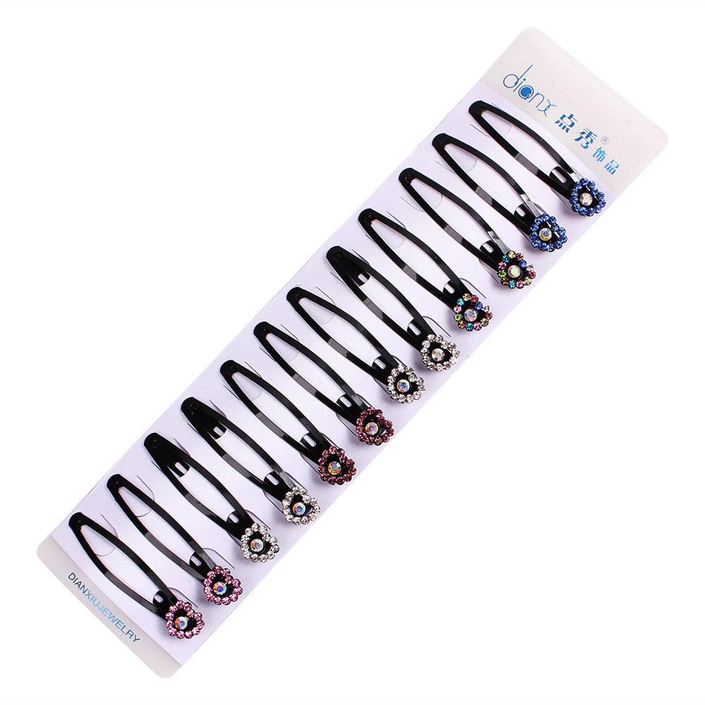 Qiyue Korean diamond-encrusted simple Adult Large water diamond hair clip Black lacquered matte BB hair clip accessory A16 Item Picture