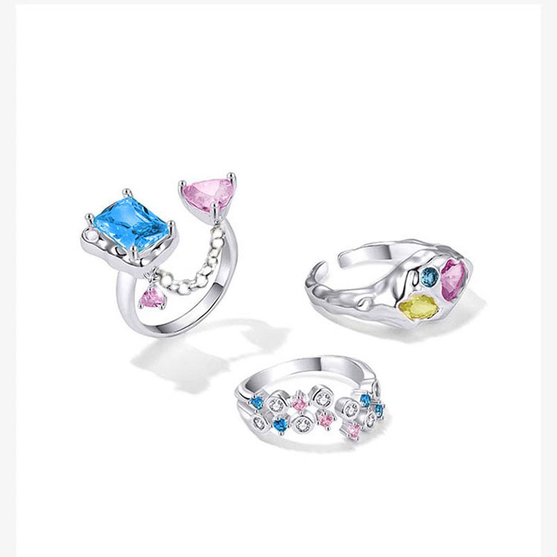 A niche design with a sweet and cool texture, a colorful zircon open ring, a luxurious and high-end ring for women's index finger full figure