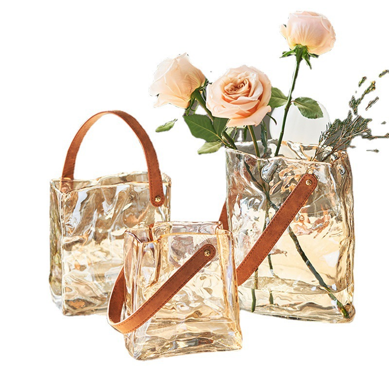 Handbag, high-end glass vase, the same style as the Internet celebrity, high appearance level, light luxury living room dining table flower arrangement, vessel Item Picture