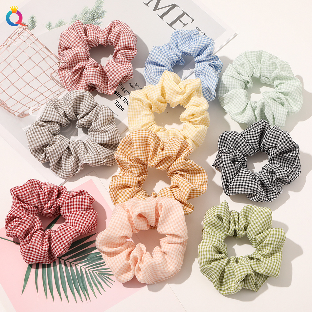 Qiyuesen series College style fabric checkered hair tie, popular bun hair tie, ponytail hair tie, large intestine circle hair accessory full figure