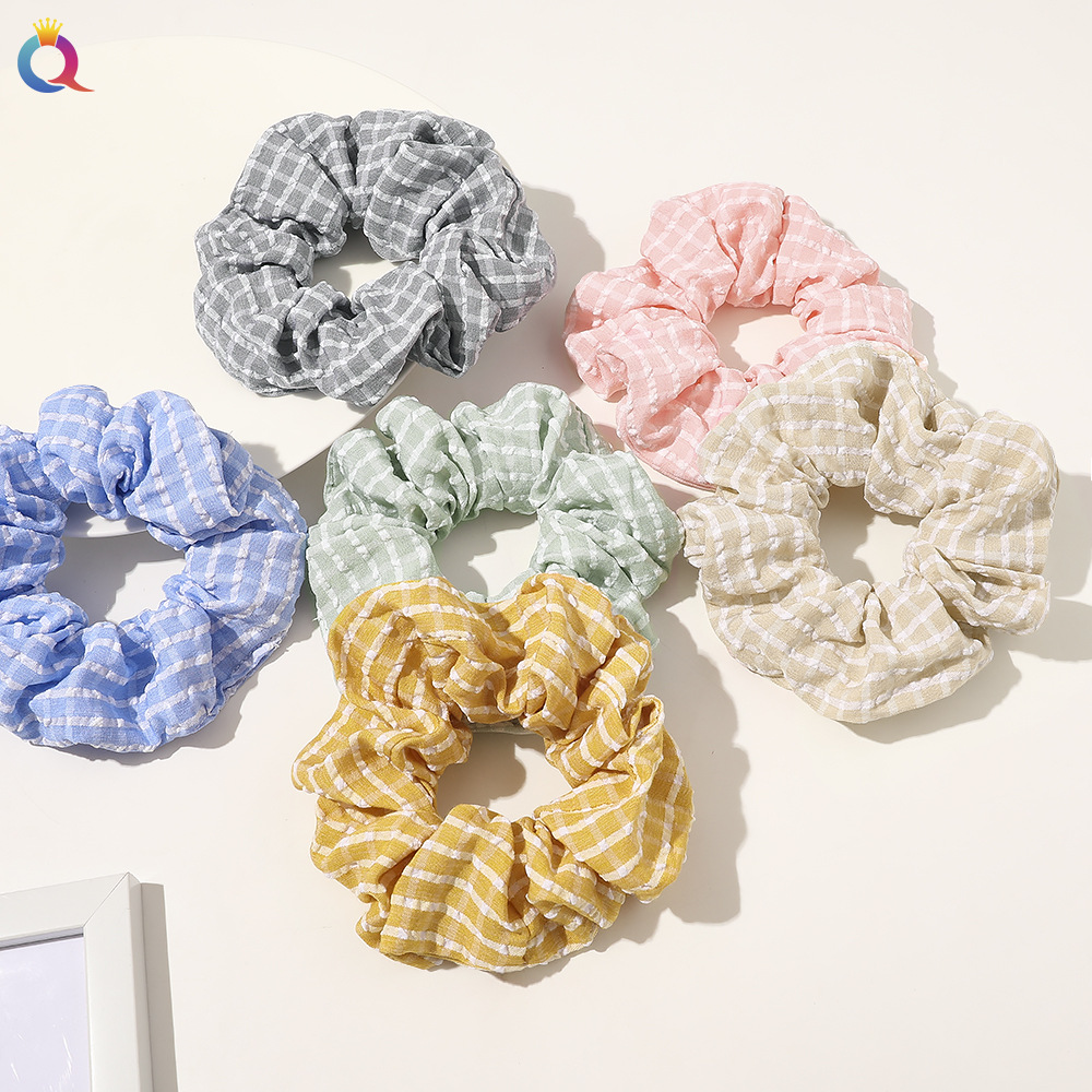 Qiyue's fresh and cute striped checkered hair tie, super ethereal and sweet hair band, simple large intestine circle hair tie, Korean-style hair accessory full figure