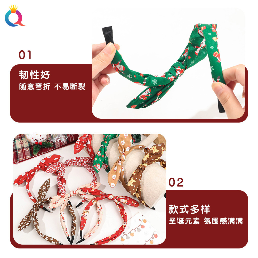 Qiyue Cross-border Christmas Knot Rabbit Ear Headband Fabric Art for the Elderly Snowflake High Skull Top Headband Head Hole Hair Accessory Batch Specification drawing