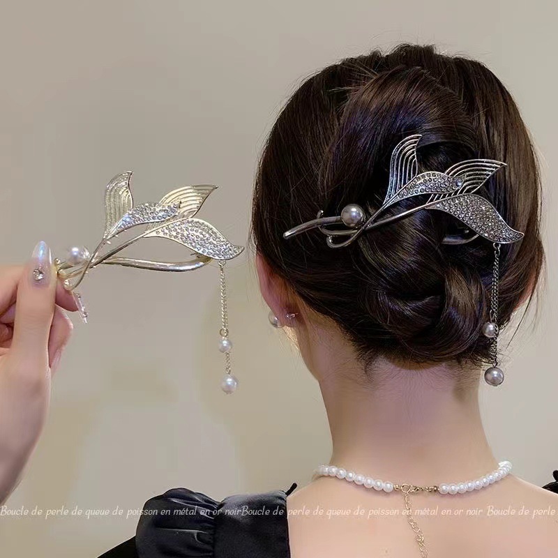 New fishtail bun, twist clip, hairpin at the back of the head, high-end tassel headwear, women's scratch clip, elegant one-line hairpin full figure