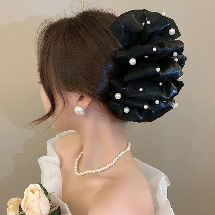 2024 New bubble mesh pearl claw clip for women, multi-layer bow, oversized shark clip at the back of the head Specification drawing