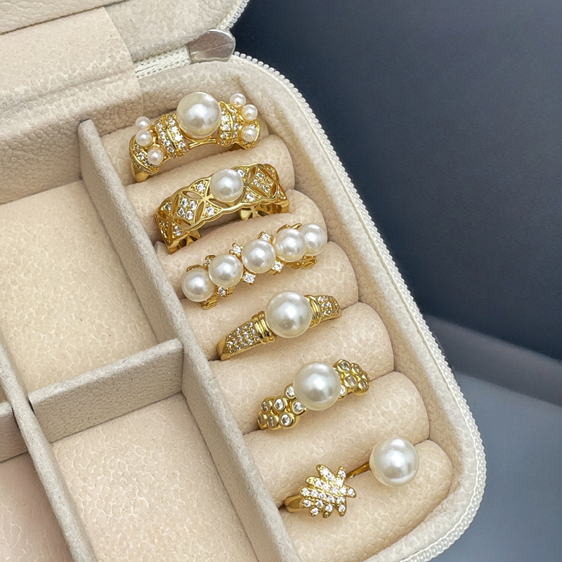 A delicate and elegant mid-style pearl inlaid fashionable open-top ring for women on Instagram, a cold and retro sweet and cool index finger ring Specification drawing