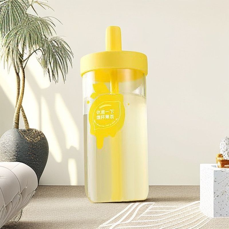 High-quality appearance level fruit tea cup, water cup, internet-famous lemon glass cup, straw cup, large-capacity portable milk tea cup for girls Specification drawing