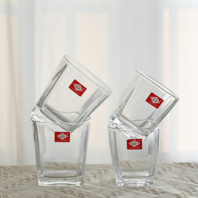 Square straight glass cups for home use, hotels and restaurants, thick-bottomed square octagonal dining cups, straight glass tea cups Specification drawing