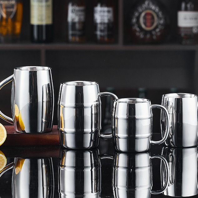 Double-layer stainless steel beer mugs, copper cups, cocktail metal glasses, mugs, bar cups, draft beer cups, commercial Specification drawing
