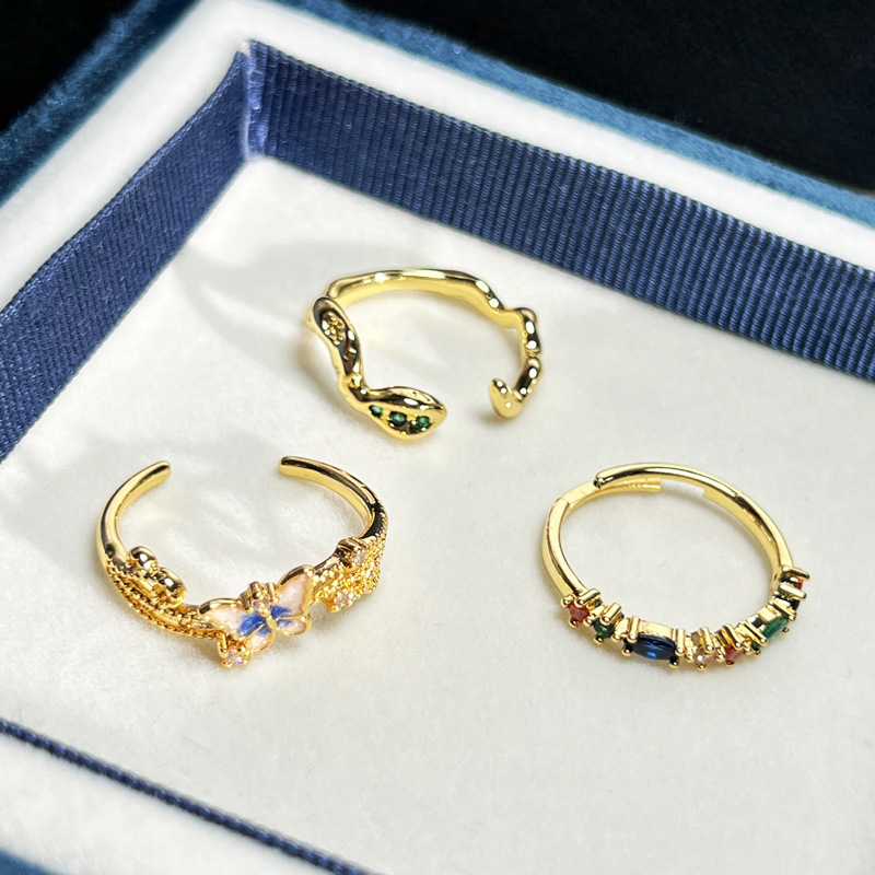 New Chinese-style personalized enamel gradient butterfly lace niche open ring, women's colored diamond exquisite and versatile snake-shaped ring Specification drawing