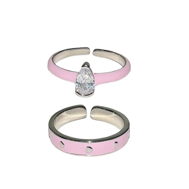 Sweet and cool style, unique and niche design, cute open ring for women Y2k, soft pink drip glaze, heart layered and exquisite ring Item Picture