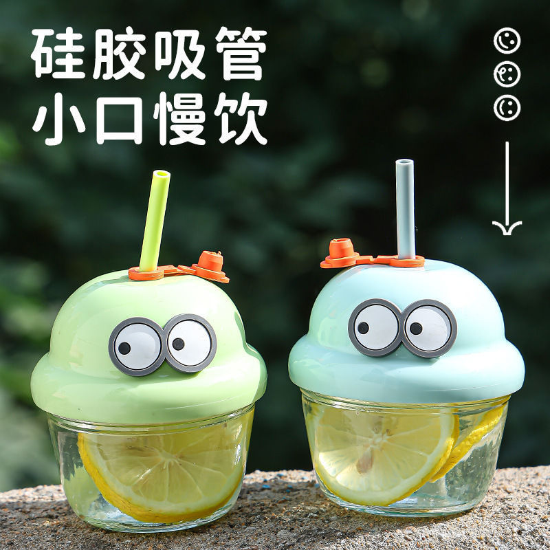 New Dun Dun Cup Mini Glass Cup, cute cartoon children's water cup, summer milk coffee drink straw cup details Picture