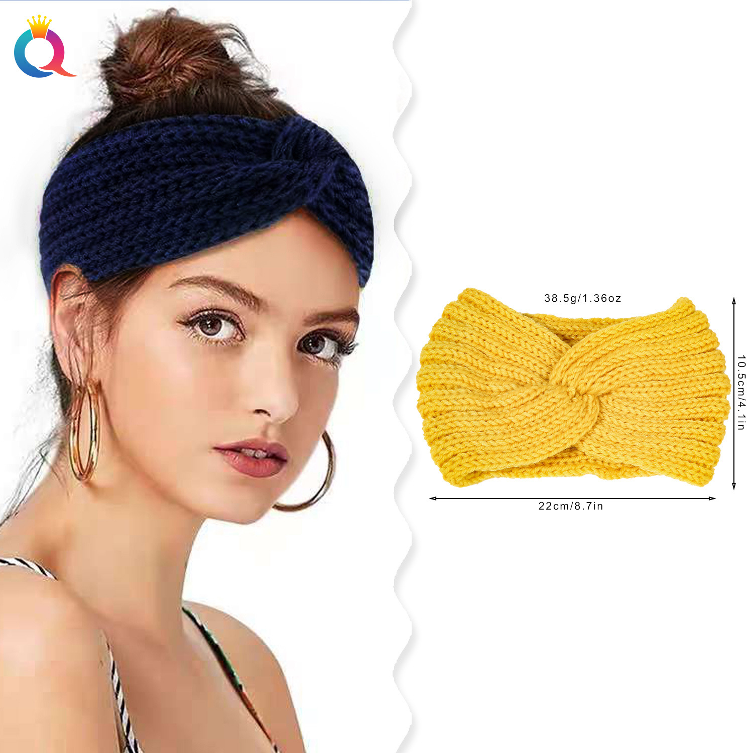 Qiyue Cross-border Autumn and Winter knitted woolen hair Tie, women's high-end wide edge facial wash head and hair accessory wholesale details Picture