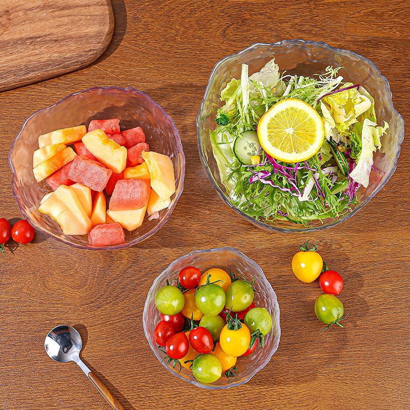 Wholesale transparent glass bowls, salad bowls, high-quality fruit plates, dessert soup bowls, Japanese-style gold-edge tableware, bowls and plates for household use Application Scenario
