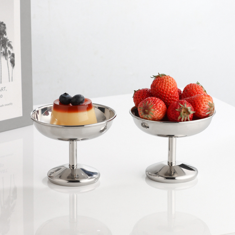 304 stainless steel tall ice cream cup, ins style stainless steel ice cream cup, dessert bowl, tall pudding cup with a ball full figure