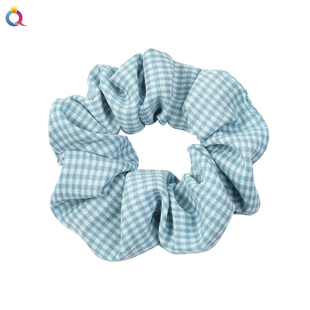 Qiyue's new retro fine-check large-sized hair band is a simple and basic fabric checkered headband for tying a ponytail Item Picture