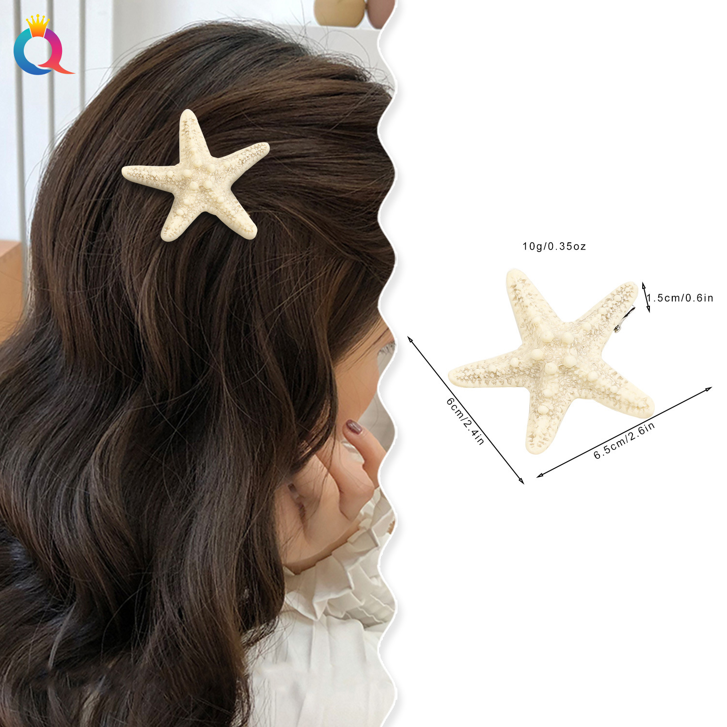 Qiyue Cross-border Simulation Starfish Hair Clips, fashionable hair tying, duckbill clips, women's side and back of the head bangs clips, wholesale details Picture