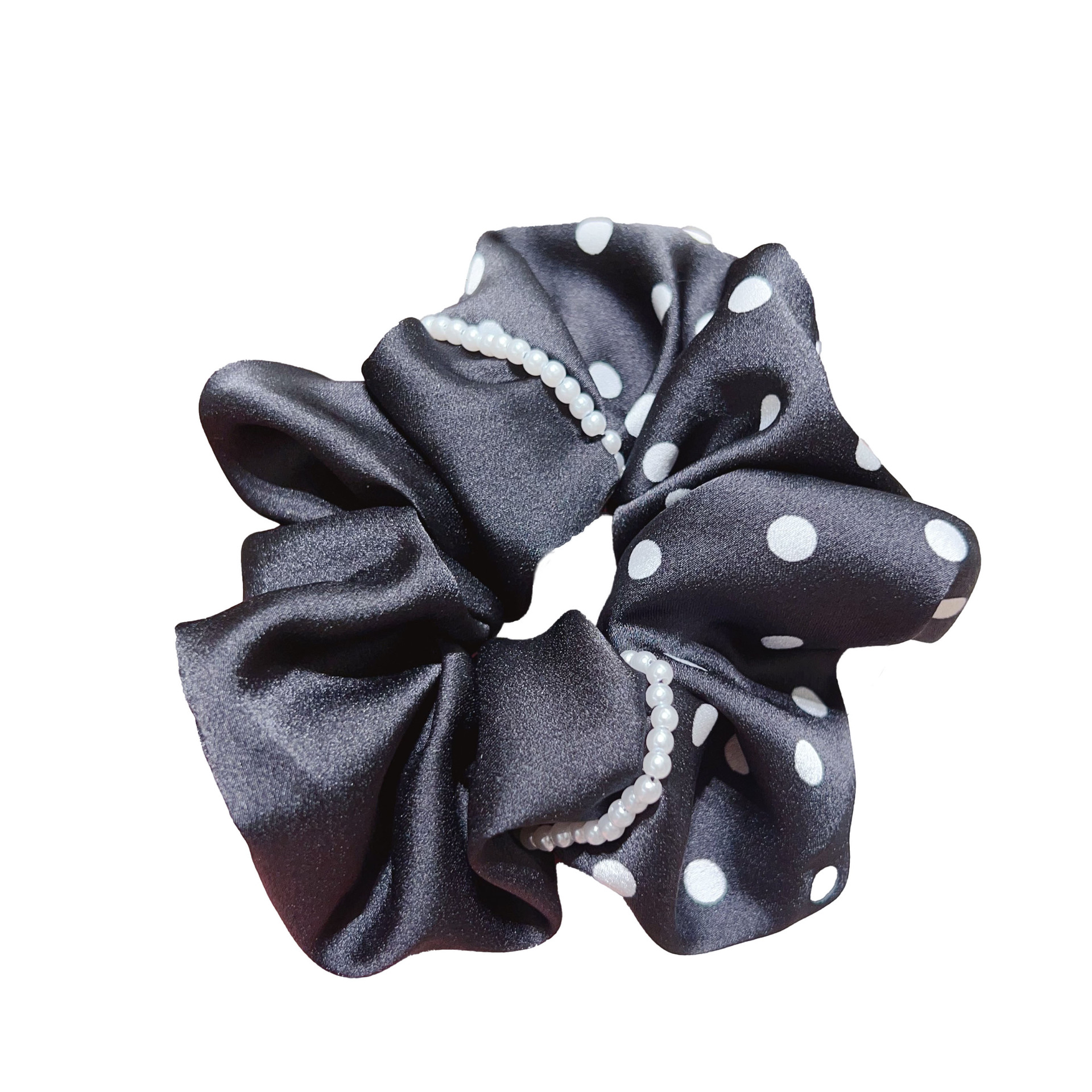 Light luxury French polka dot large intestine hair tie headband, 2025 new high-end leather band tie for women's bun hair tie headband Item Picture