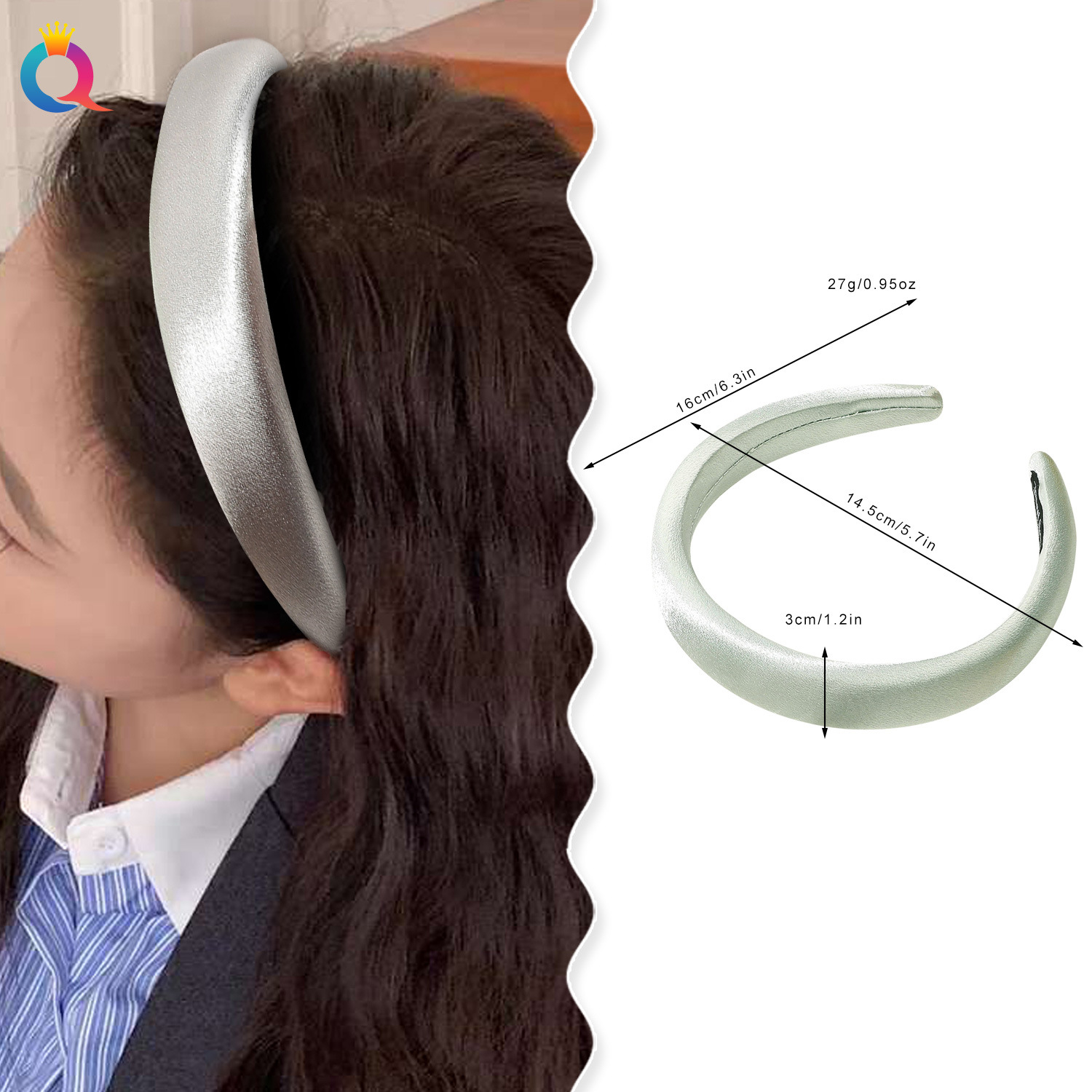 Qiyue pearlescent satin hair band, light-colored wide-edge headband, high-end and elegant top hairpin, high-end hair accessory and headwear wholesale details Picture