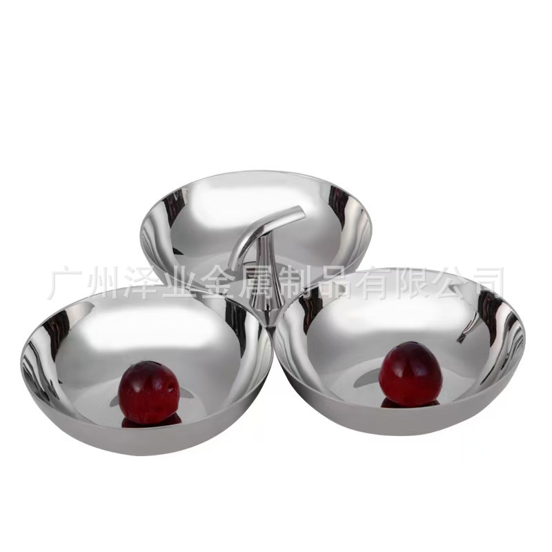 European-style 304 stainless steel three-head snack plate, creative tea and snack plate, restaurant coffee table, fruits, pastries, dried fruits, hand-held fruits details Picture