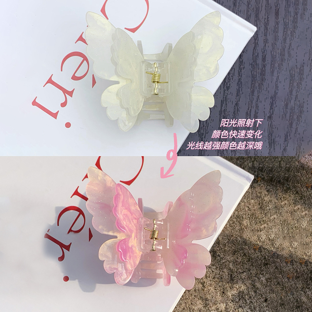 Color-changing butterfly hairpin ~ Summer dopamine cute and sweet hairpin, half-tied hair, less hair, shark hairpin at the back of the head details Picture