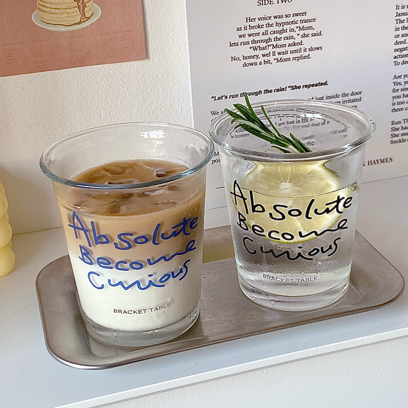 Korean-style universal ins couple cups, self-healing blue letter ABC cold brew glass cups, coffee cups, milk cups full figure