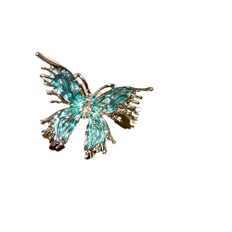 Unique and elegant liquid blue butterfly ring, a light luxury and niche drip glaze open ring for women, a fashionable and individual versatile accessory Item Picture