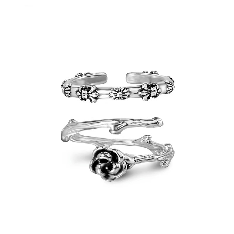 Simple design, retro cross rose open ring, women's niche personality, light luxury, plain ring, fashionable ring trend Item Picture
