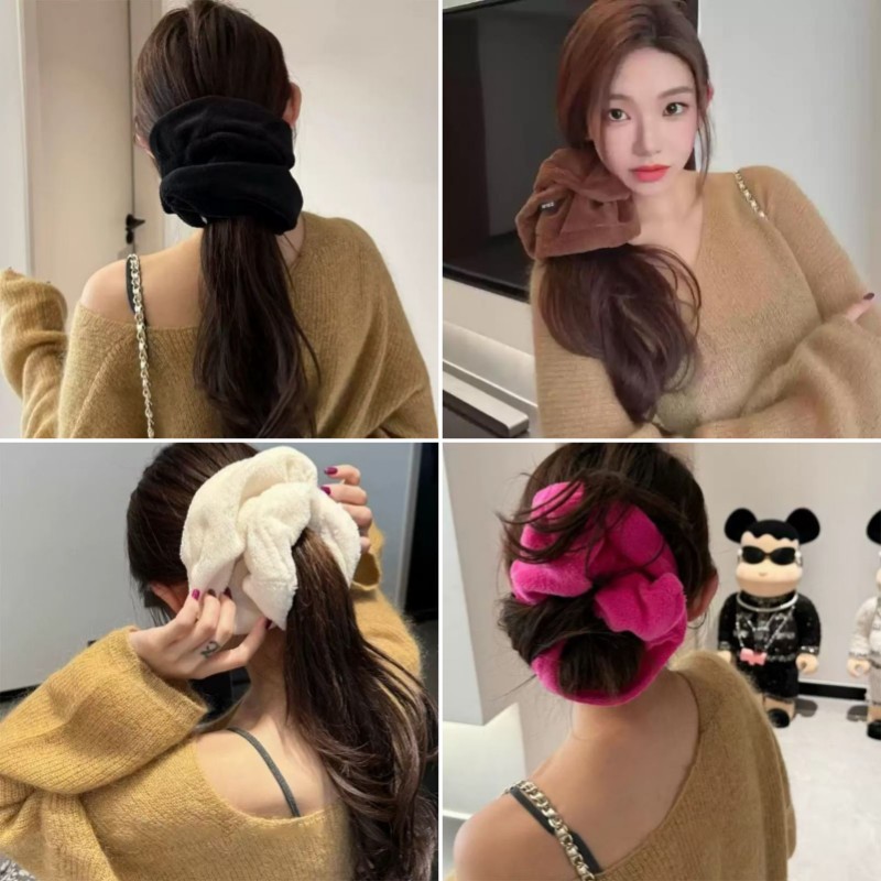 Super large dry hair towel ring, new autumn and winter water-absorbing plush large intestine ring, rabbit fur imitation without damaging hair, fluffy hair ring headband details Picture