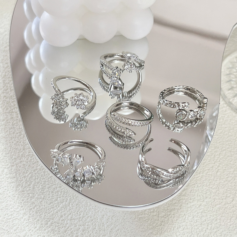 Korean-style light luxury full diamond wrapped ins cold style open ring, women's design versatile, layering fashionable design ring details Picture