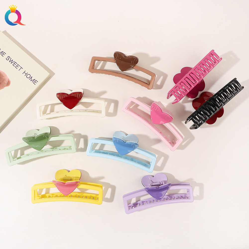 Wholesale of Qiyue's new large square heart-shaped hair clips, back head curls, hair grabbers, shark clips, ponytail clips and hair accessories full figure