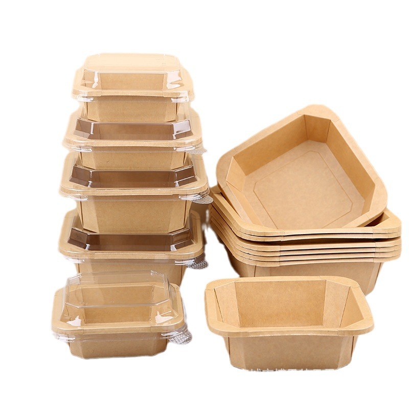 Square disposable kraft paper lunch box, takeout box, fruit packing box, light food salad, star anise bento, paper bowl Item Picture