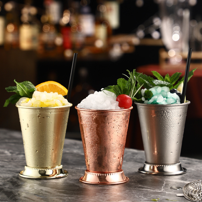 Roll-edge mint Julipe cocktail cup, stainless steel metal cold drink, beer and juice cup, universal for bars and KTVS Specification drawing