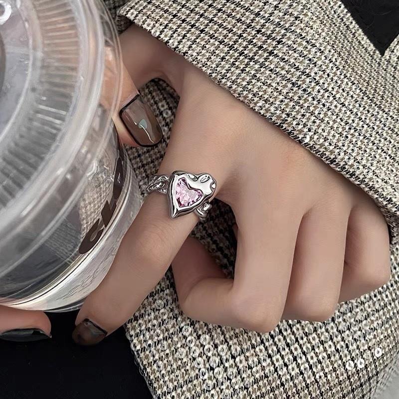 Korean-style sweet heart-shaped butterfly opening ring for women, with a fresh and unique charm, exquisite and light luxury, adjustable index finger ring trend details Picture