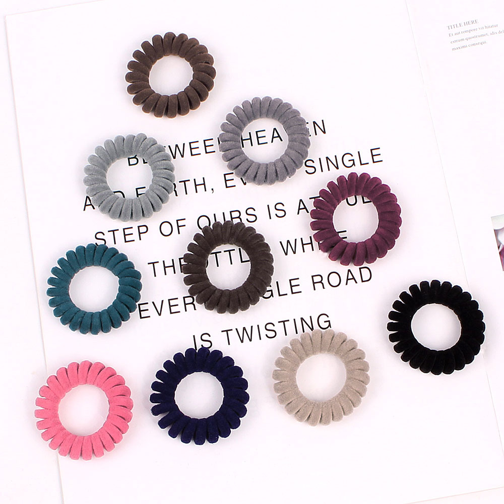 Qiyue Amazon flocking phone line hair tie, sweet girls' hair tie, high-elasticity rubber band hair tie wholesale details Picture